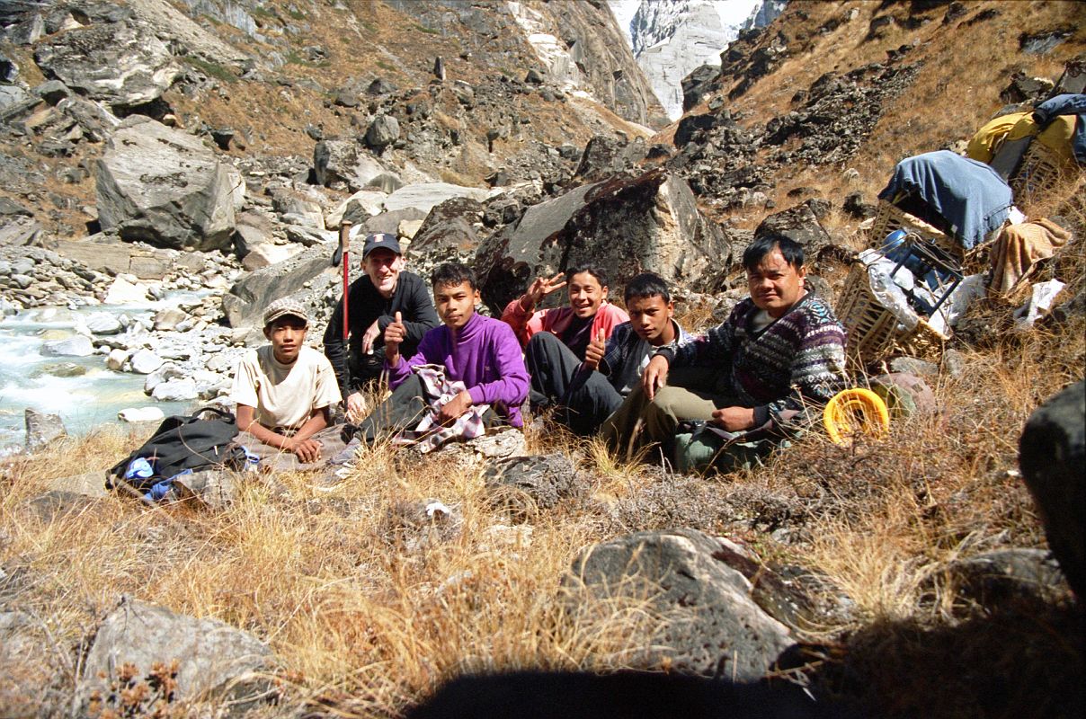 302 Crew Taking A Rest On The Way To Annapurna North Base Camp - Dhansing, Jerome Ryan, Ram Bahadar Tamang, Ang Phuri Sherpa, Dhan Bahadur Tamang, Gyan Tamang